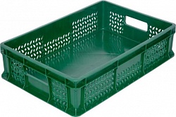 Пластиковый ящик 600х400х120 мм сплошное дно с ручками зеленый морозостойкий