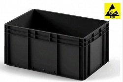 Антистатический пластиковый ящик 800х600х320 э/п черный с гладким дном