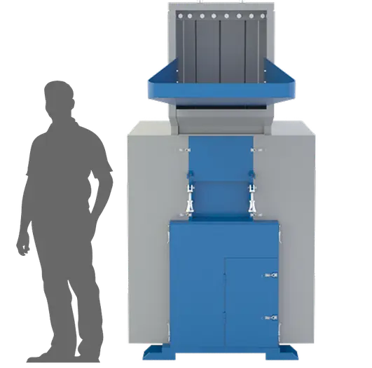 Роторная дробилка PZO-600 DKU для измельчения макулатуры, фанеры, резины, щепы, угля, соломы, ТБО, пластиковых отходов на производстве, складе или в магазине.