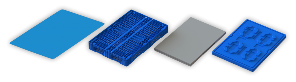 Контейнер состоит из поддона, стенки, крышки и полимерного листа толщиной до 3 мм, который укладывается на поддон