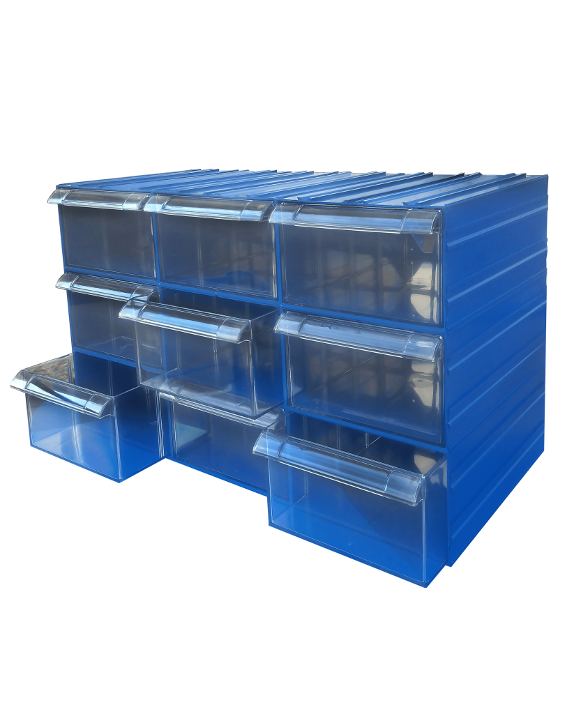Купить пластиковую выдвижную. Хранилище-контейнер 3050х2170х2250мм. Пластиковый ящик с выдвижными ящиками. Производственные ящики для хранения.