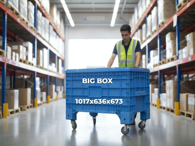 Крупногабаритный передвижной контейнер с крышкой на колесах Big Box 1017х636х673 голубой. Изображение №6