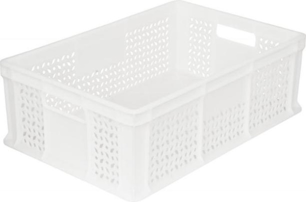 Фото пластиковый ящик 600х400х180 мм перфорированный с ручками белый морозостойкий на сайте www.kiit.ru в интернет-каталоге КИИТ ☎ +7(800) 707-07-45
