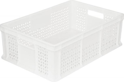 Пластиковый ящик 600х400х180 мм перфорированный с ручками белый морозостойкий. Изображение №1