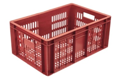 Ящик п/э 600х400х250 с перфорацией красный, вес 1,6 кг. Изображение №1