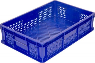 Пластиковый ящик 600х400х120 мм перфорированный без ручек синий. Изображение №1