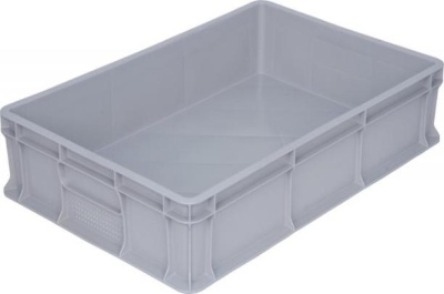 Пластиковый ящик 600х400х120 мм сплошной без ручек серый морозостойкий. Изображение №1