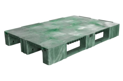 Пластиковый поддон на 3-х полозьях TR 1208-1 1200х800х150 мм сплошной, зеленый. Изображение №1