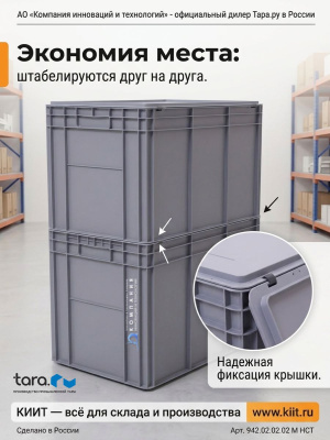Ящик пластиковый сплошной 600x400x340 мм (дно усиленное, 4 закрытые ручки). Изображение №5