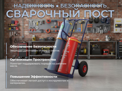 Тележка для двух газовых баллонов КП 2 У (г/п 300кг) сварочный пост с фиксацией ремнём. Изображение №2