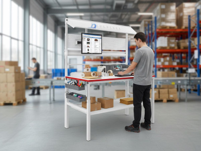  Упаковочный стол GRESSON КСУ-1200 (1200x700 мм, регулировка высоты, с верхней наклонной полкой). Изображение №8