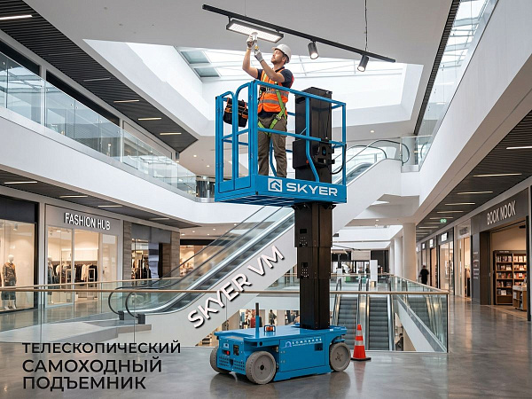 SKYER VM 0823 — компактный подъемник для высотных работ | Многофункциональный джойстик, батареи 2×12/100 Ач
