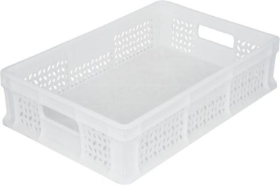 Пластиковый ящик 600х400х120 мм перфорированный с ручками белый морозостойкий. Изображение №1