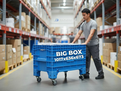 Большой передвижной контейнер на колесах Big Box 1017х636х673 голубой. Изображение №4