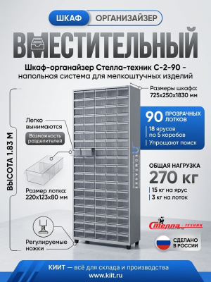 Шкаф с выдвижными ящиками Стелла-техник С-2-90 (725x250x1830 мм, ЛДСП, 90 коробов). Изображение №4