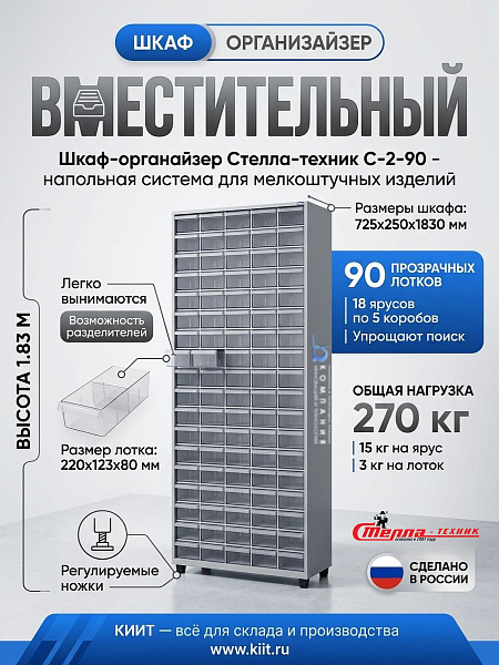 Стелла-техник С-2-90 — шкаф из ЛДСП для мелкоштучных изделий | 90 ячеек, нагрузка на лоток 3 кг, компактное вертикальное размещение