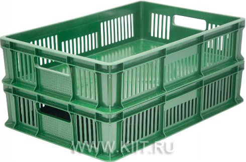 Пластиковый ящик 600х400х140 мм сплошное дно с ручками зеленый морозостойкий