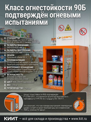 Огнеупорный шкаф для хранения ЛВЖ Сфера ЛВЖ–1–590х550х630 (90Б, 90 минут, 110 кг). Изображение №3