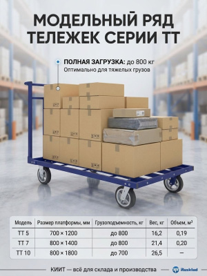 Платформенная усиленная тележка RUSKLAD ТТ 7 г/п 800 кг 800х1400 мм. Изображение №4