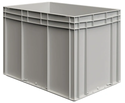 Евроконтейнер ЕС-6442.2 600x400x420 мм (iPlast, светло-серый, сплошное дно, закрытые ручки). Изображение №1