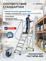 Купить вышку-стремянку MEGAL ВС2-2,5 с высотой площадки 2,5 м. Нагрузка 150 кг + 150 кг, площадка 800x680 мм, масса 56 кг, колеса с фиксаторами. Продажа, доставка в Москве и по всей России — КИИТ.