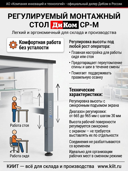 Монтажный стол СР-М-150-01 с регулируемыми опорами | Шаг 30 мм, нагрузка 300 кг, Россия