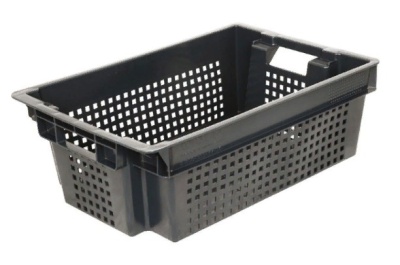 Ящик п/э 600х400х200 дно сплошн. стенки перф. черный, вес 1,5 кг. Изображение №1