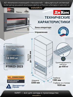 Автоматизированная система хранения ДиКом Карусель (вертикальный элеваторный склад, до 7200 мм, 650 кг/кассета). Изображение №5