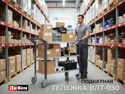 Тележка ДиКом ВЛТ-030 (3 полки, 500 кг, колеса TENTE, RAL 7038/7016). Изображение №3