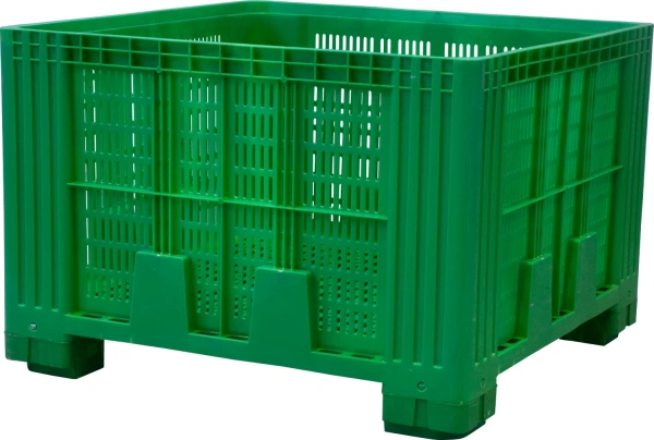 Фото контейнер кбп-1120 1120х1120х770 мм зеленый перфорированный на ножках на сайте www.kiit.ru в интернет-каталоге КИИТ ☎ +7(800) 707-07-45