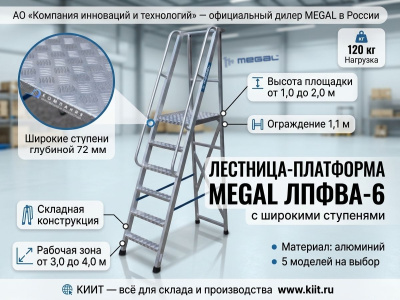 Лестница-платформа с широкими ступенями MEGAL ЛПФВА Н=1,8-6 (арт. 040904). Изображение №6