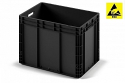 Антистатический пластиковый ящик 600х400х420 (ЕС-6442) э/п черный с усиленным дном