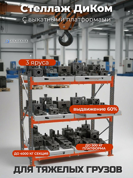 Стеллаж с выдвижными полками (3 уровня) для тяжелых грузов 500 кг 2000х1950х1000 мм