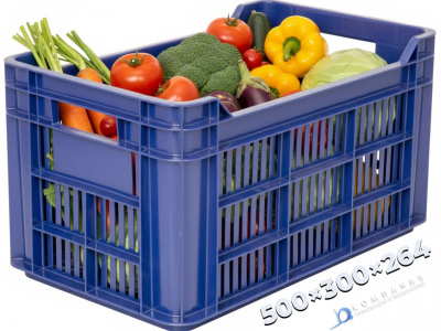 Ящик п/э с перфорацией 500х300х264 объём 39.6, синий. Изображение №1