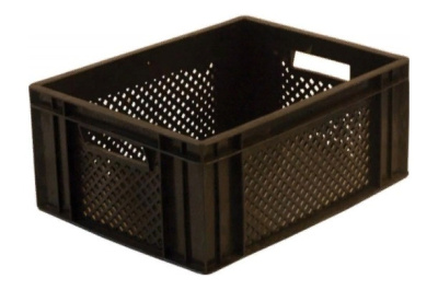 Ящик п/э дрожжевой 400х300х180 перф, сплош. дно черный. Изображение №1