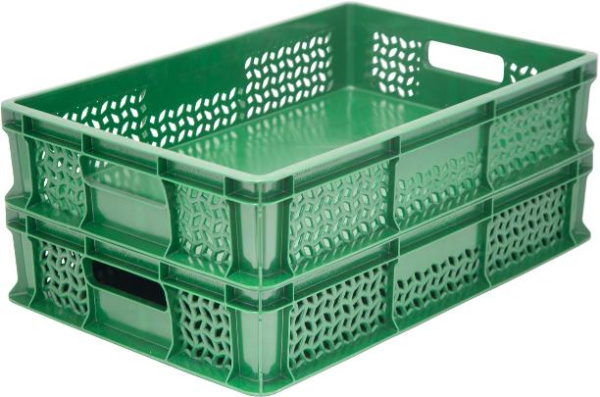 Фото пластиковый ящик 600х400х120 мм сплошное дно с ручками зеленый морозостойкий на сайте www.kiit.ru в интернет-каталоге КИИТ ☎ +7(800) 707-07-45