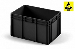 Антистатический пластиковый ящик 600х400х320 (ЕС-6432) э/п черный с усиленным дном