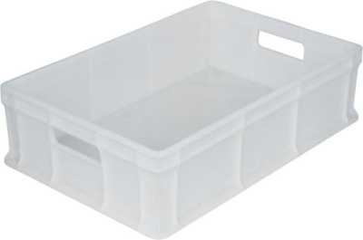 Пластиковый ящик 600х400х140 мм сплошной с ручками белый морозостойкий. Изображение №1