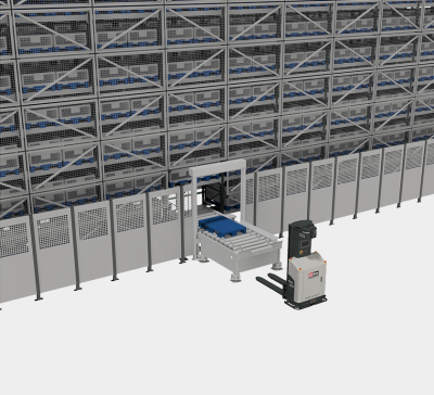 Автоматический кран-штабелер для поддонов с 2 комплектами телескопических вил. Изображение №2