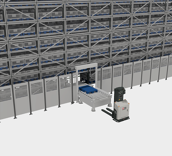 Фото автоматический кран-штабелер для поддонов с 2 комплектами телескопических вил на сайте www.kiit.ru в интернет-каталоге КИИТ ☎ +7(800) 707-07-45 Изображение №2