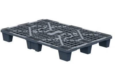 Пластиковый поддон на ножках iPlast 1200x800x140 мм перфорированный серый с бортиком. Изображение №1
