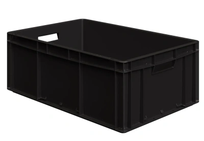 Евроконтейнер iPlast ЕС-6422.1 600х400х220 мм (чёрный ЭКО, сплошное дно, открытые ручки). Изображение №1