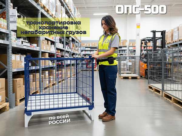 Сетчатое ограждение для поддона 800х1200 RUSKLAD ОПС-500 (Россия) для транспортировки и хранения грузов и товаров на складе, производстве и магазине.