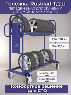 Мобильный стеллаж (тележка) для хранения автомобильных колес ТДШ без колес 1415х676х1553. Изображение №1