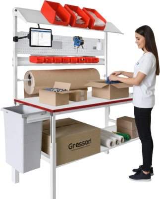  Упаковочный стол GRESSON КСУ-1200 (1200x700 мм, регулировка высоты, с верхней наклонной полкой). Изображение №1