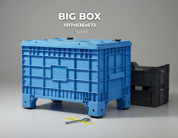 Фото большой контейнер big box 1017х636х673 на ножках, с крышкой на петлях голубой на сайте www.kiit.ru в интернет-каталоге КИИТ ☎ +7(800) 707-07-45 Изображение №4