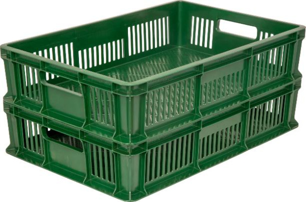 Фото пластиковый ящик 600х400х140 мм перфорированный с ручками зеленый морозостойкий на сайте www.kiit.ru в интернет-каталоге КИИТ ☎ +7(800) 707-07-45
