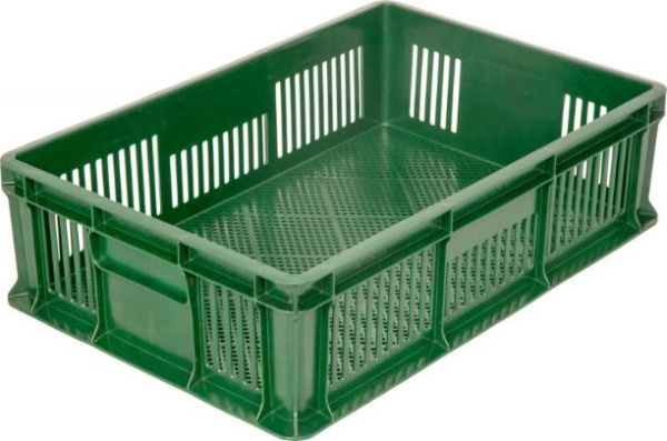Фото пластиковый ящик 600х400х140 мм перфорированный без ручек зелёный на сайте www.kiit.ru в интернет-каталоге КИИТ ☎ +7(800) 707-07-45