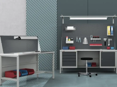 Слесарный верстак с тумбой ВЛ-К-100-07+Э3 | Оцинкованная столешница, 5 ящиков, экран 1240 мм. Изображение №3