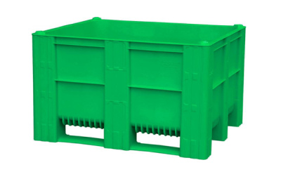 Контейнер BoxPallet 10-100-ОА-ACE-3 1200х1000х740 мм сплошной на 3-х полозьях зеленый. Изображение №1